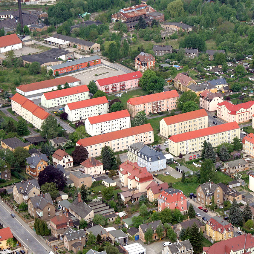 Luftbild von Wohnblöcken